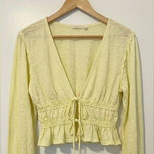 NWT Free people Cotton Linen Top Summertime Yellow Lemonade Size Large